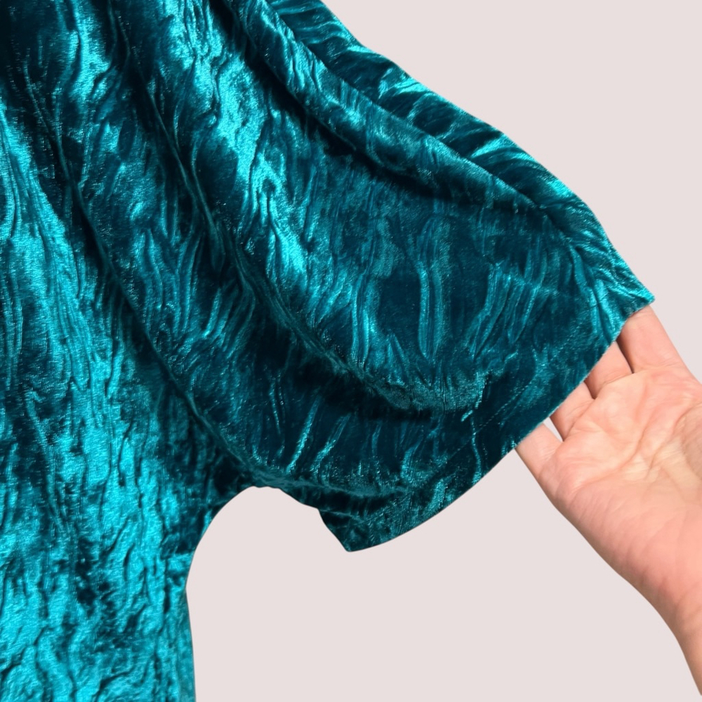 Beautiful Lawrence Zarian Teal Crushed Velvet Blouse Top Women’s Large - Picture 9 of 15